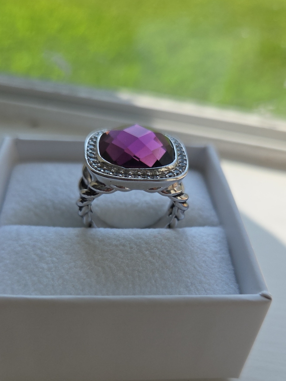 925 Sterling Silver Purple Gemstone Halo Ring